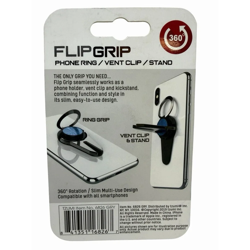 Flip Grip Phone Ring Vent Clip & Stand 360‎ Degrees Rotation.